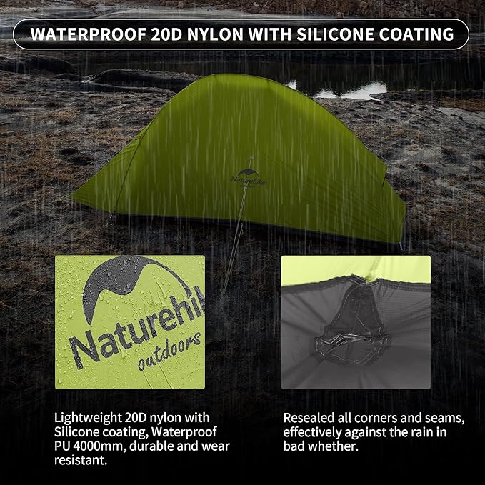 Naturehike Cloud-Up 1 Person Tent, Lightweight Backpacking Tents for One Man, Waterproof Ultralight One Person Tent for Camping Hiking Backpacking