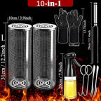 Rolling Grilling Baskets for Outdoor Grill Bbq Net Tube Stainless Steel Lid Large Round Mesh Barbecue Wire Cylinder Cage Picnic Must Haves Tools Food Cooking Basket for Veggies Vegetable Fish Meat