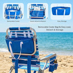 SUNNYFEEL Low Beach Chair 5 Position Lay Flat, Portable Folding Backpack Beach Chairs Heavy Duty with Cooler Bag, Cup Holder for Outdoor/Lawn/Picnic/Fishing, Foldable Camping Chair (New BlueStripe)