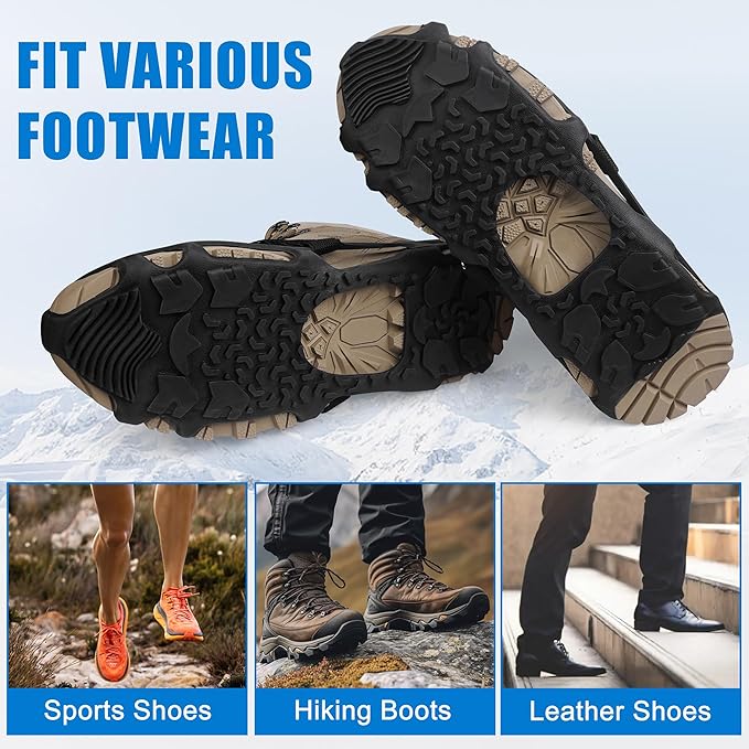 Spikeless Ice Cleats,Anti-Slip Snow Winter Traction Grips Crampoms for Slick Wet Surface Indoor Outdoor Use Ice Shoes Grippers Rubber Tread Overshoes