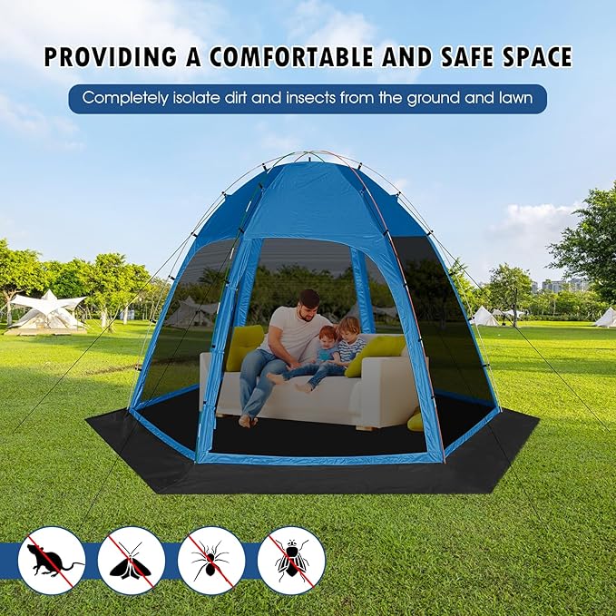 Screen Tent with Removable Floor, Siebwin 10'x10' Six-Sided Gazebos with Mosquito Netting Sunproof Outdoor Canopy Tent for 4-6 People Family Backyard Party Outside Activities, Blue