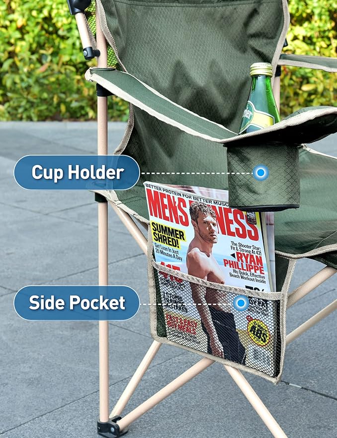 Beach Chair with Canopy Shade, Folding Camping Chair with Canopy with Cup Holder, Side Pocket for Camp, Beach, Tailgates, Fishing - Support 330 LBS