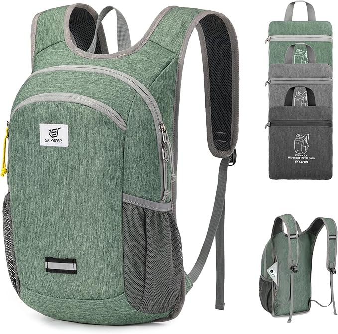 SKYSPER 10L Hiking Backpack, Foldable & Packable Lightweight Daypack for Travel, Collapsible Small Compact Hiking Backpack for Women & Men, Green
