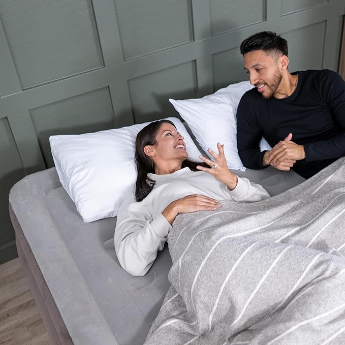 SLEEPLUX Dream Luxury Queen Air Mattress, Built-in Dual Pump, Stays Inflated All Night, 20” Double-High Blow-Up Airbed with Coil Beams, for Guests, RV Camping & Home, 1-Year Warranty