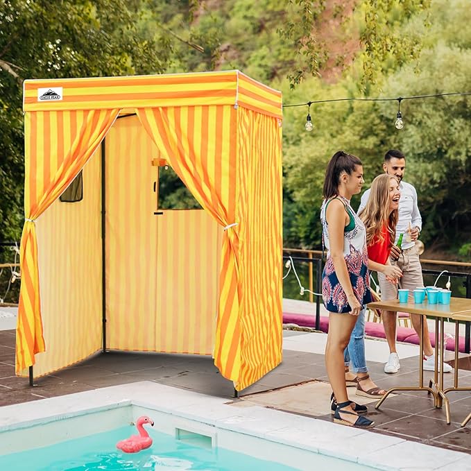 EAGLE PEAK Flex Compact 5x5 Pop-up Canopy Changing Room, Portable Privacy Dressing Room for Indoor Fashion Photoshoots, Camping, or Pool, Yellow/Orange