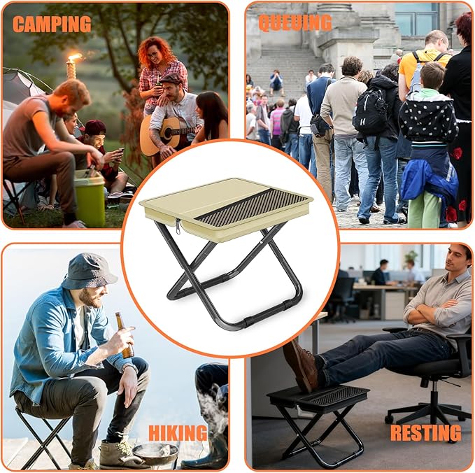 Portable Pocket Camping Chair,Ultralight Foldable Camp Stool with Compact Carry Bag, Heavy-Duty 220LBS Capacity for Outdoor Hiking, Fishing, Travel (Khaki)