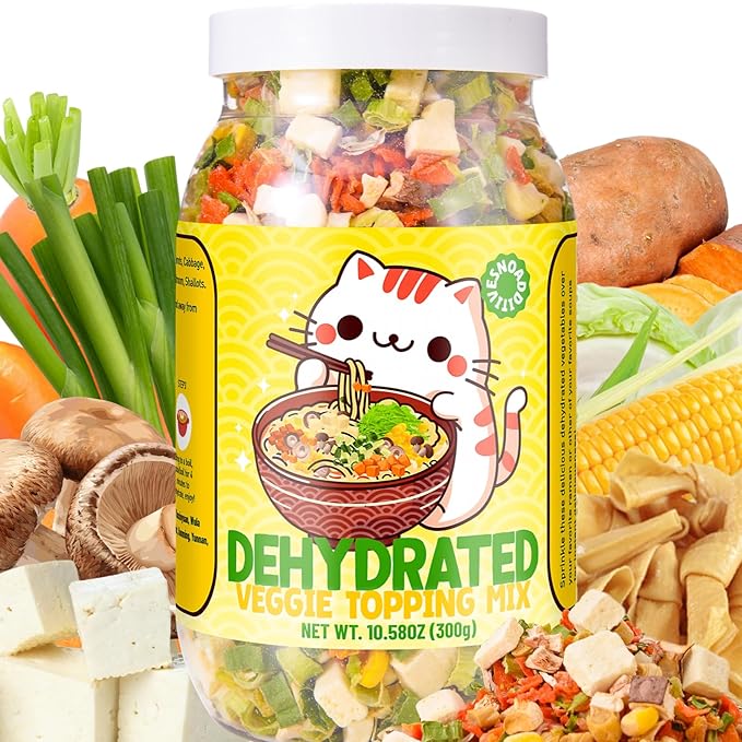 Ramen Toppings Mix Dehydrated Vegetables - Freeze-Dried Tofu & Vegetables, 100% Natural Vegetable Flakes, No Additive, Low Calorie, 10.58oz Dry Veggie for Cooking, Camping, Emergency Supply