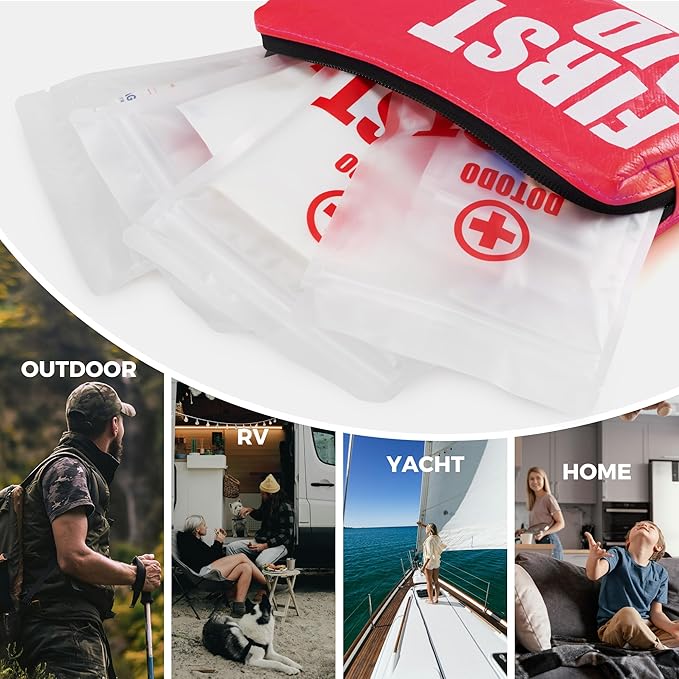 Emergency First Aid Kit Survival - Dotodo Car Medical Kit | Portable Emergency Kit for Trave, Home, Sports, Camping, Dorm, RV, Workplace (Red, 125 PCS)