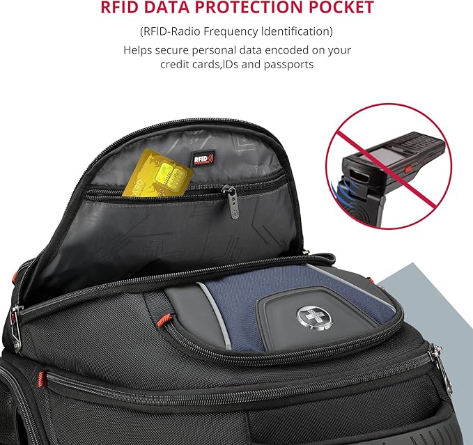 Swissdigital Design Men's Laptop Backpack for Man，Large Capacity Business Travel Backpack Black/Blue | J14-12
