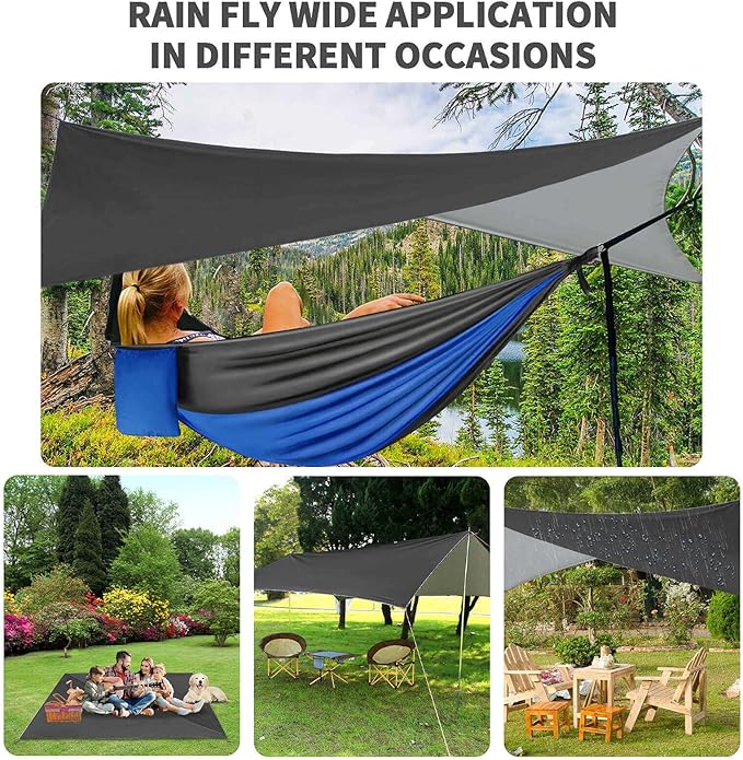 Camping Hammock with Mosquito Bug Net Tent and Rain Fly Tarp, Portable Single Double Nylon ParachuHammock with Heavy Duty Tree Strap for Backpacking Travel Survival Hiking Outdoor Activities (Blue)