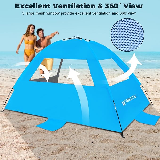 Venustas Beach Tent Sun Shelter for 3/4-5/6-7/8-10 Person, UPF 50+ UV Protection Beach Canopy, Lightweight and Easy Setup Cabana, Portable Shade Tent
