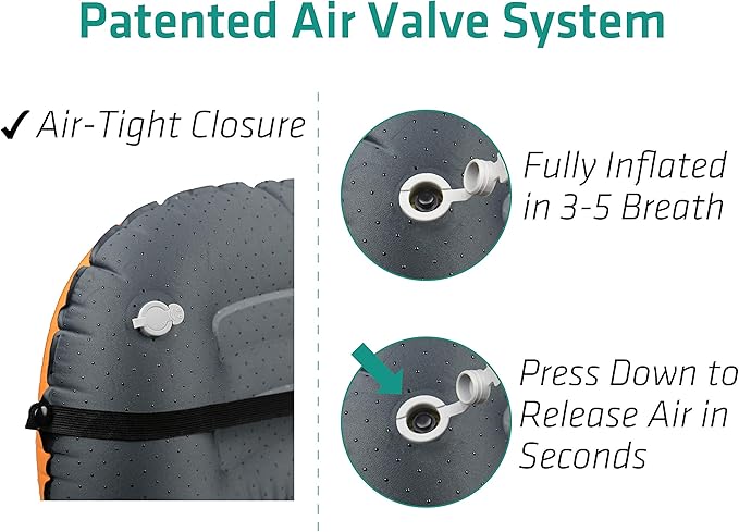 TREKOLOGY Ultralight Inflatable Camping Travel Pillow - ALUFT 2.0 Compressible, Compact, Comfortable, Ergonomic Inflating Pillows for Neck & Lumbar Support While Camp, Hiking, Backpacking