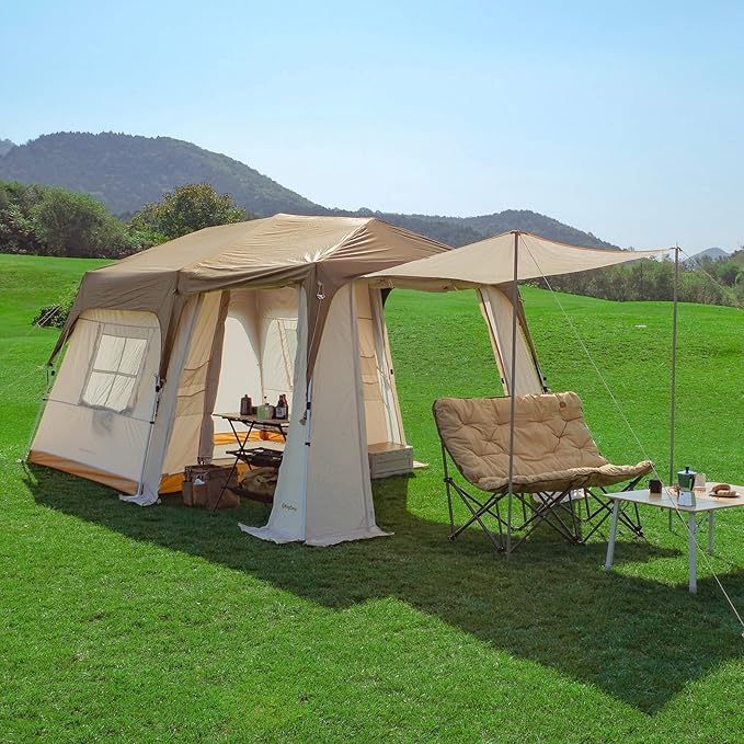 KingCamp Camping Tent 6-8 Person, Weatherproof Hot Tent Large Family Cabin Tents with Stove Jack, Waterproof & Windproof for Family Camping & Outdoor Parties