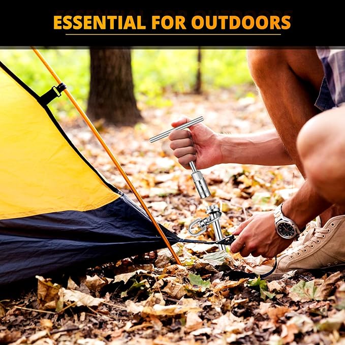 Hiboom Ground Anchor Screw Heavy Duty Earth Anchors Tent Stakes for High Wind with T Handle Hex Wrench Trampoline Hook Ground Stakes for Camping Canopies Car Ports Sheds