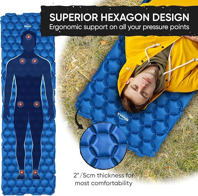 POWERLIX Camping Sleeping Pad - Ultralight Inflatable Camping Mattress Sleeping Mat for Backpacking, Hiking, Compact Lightweight Sleeping Pad for Camping, Inflation Bag/Repair Kit Included