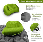 Inflatable Camping Pillow, Travel Blow Up Air Pillow, Neck Lumbar Support Ultralight Compact Pillow for Outdoor Hiking Backpacking Car Beach Airplane Sleeping Essentials, Green