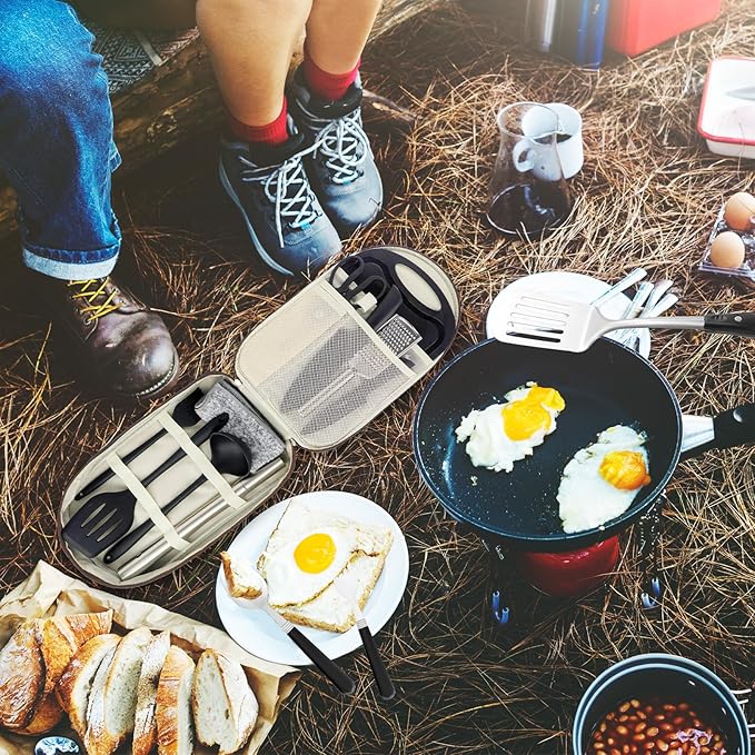 Camp Kitchen Organizer, Multi-Pocket Camping Cooking Utensils Bag, Waterproof Portable Storage for BBQ Outdoor Cooking Essentials