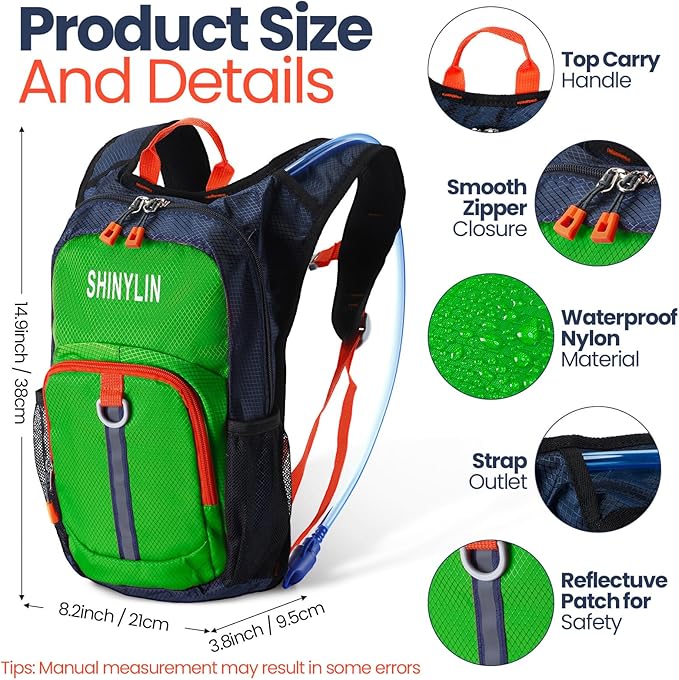 Kids Hydration Backpack with 1.5L Water Bladder Hiking Backpack Lightweight for Boys or Girls Children Biking Climbing Running Cycling