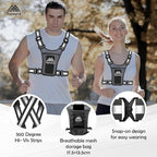 Running Vest Chest Phone Holder for Women Men, Reflective Vest Safety Gear for Dog Walking Cycling - Adjustable Waist/Shoulder