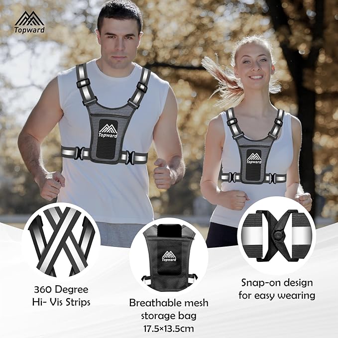 Running Vest Chest Phone Holder for Women Men, Reflective Vest Safety Gear for Dog Walking Cycling - Adjustable Waist/Shoulder