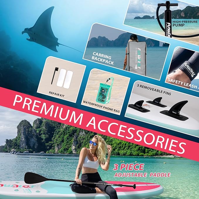 FunWater Inflatable Stand Up Paddle Board 10'/10'6"/11'/11'6" Paddle Board for Adults & Youth, Paddleboards Inflatable with Premium SUP Accessories, Wide Stable, Non-Slip Comfort Deck
