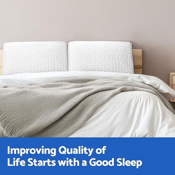 Memory Foam Pillows for Sleeping, Cooling Pillow with Removable and Machine Washable Cover, Bed Pillow for Side, Back and Stomach Sleepers, Standard Size (2 Pack)