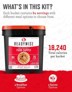 ReadyWise Emergency Food Supply - 84 Servings Breakfast & Entrée Bucket, Protein Meals, Dehydrated & Freeze Dried Food for Backpacking, Camping Essentials & Prepping Supplies, up to 25 Year Shelf Life