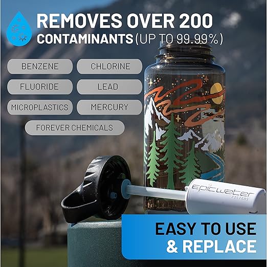 Epic Water Filters Nalgene OG Water Bottle with Filter, USA Made, BPA Free, Removes 99.99% Tap Water Contaminants, Forever Chemicals, Atomic Child, 32 oz