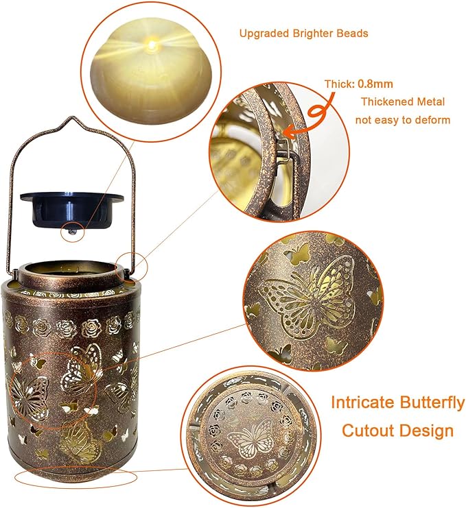 Upgraded Butterfly Solar Lights for Outside Garden Decor, Hanging Solar Lanterns Outdoor Waterproof Metal Butterfly Decorations for Patio, Yard, Pathway, Porch, Birthday Gifts for Women