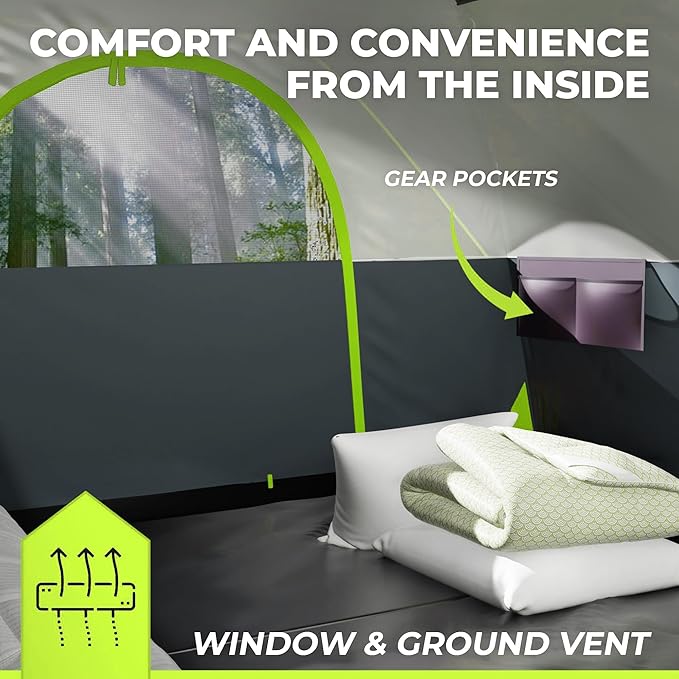 ArkTrek 6 Person Tents for Camping-Robust Family Camping Tent Cabin w Ground Sheet, Rainfly Cover, Powerport-Comfy Large Quick, Waterproof Pop up Camping Tent for Picnics Fishing Hiking