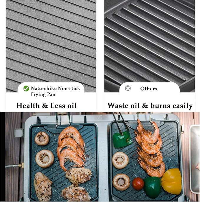 Naturehike Camping Frying Pans Nonstick With Folding Handle, Square Portable Grill Pan for Cooking, Cookware Lightweight Skillet for Indoor & Outdoor Grilling, Backpacking Picnic Hiking(7.7*8.9 inch)