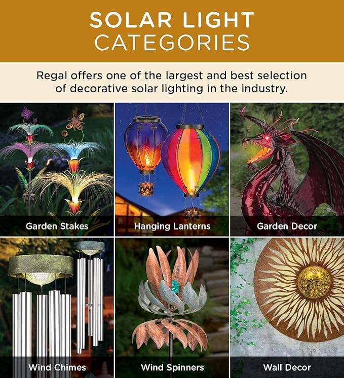 Regal Art & Gift Solar Lantern Outdoor, Waterproof Garden Décor, Ideal Gift for Women, Mom, Grandma – Hanging Metal Solar Lights for Yard, Patio, Backyard, Porch, Multi, Dragonfly, Small