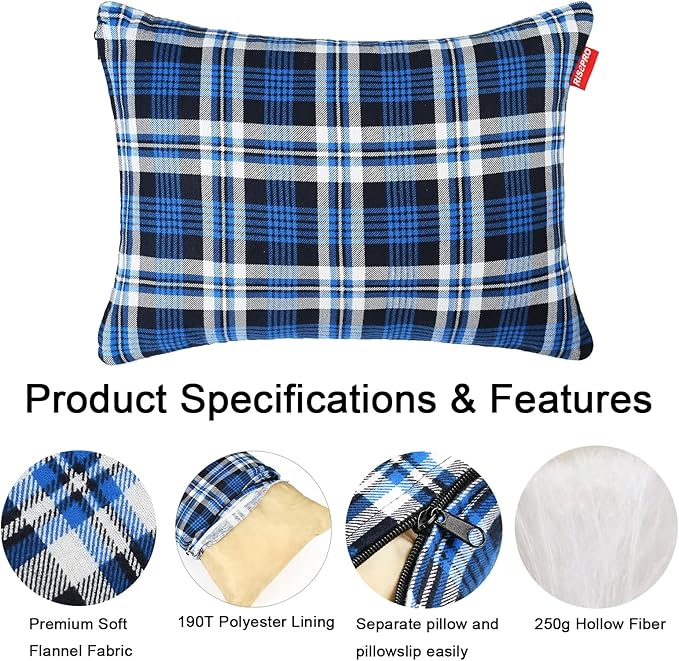 Outdoor Camping Pillow Lightweight, Compressible, Flannel Travel Pillow Cases, Washable Removable Pillow Cover Camping and Backpacking Blue