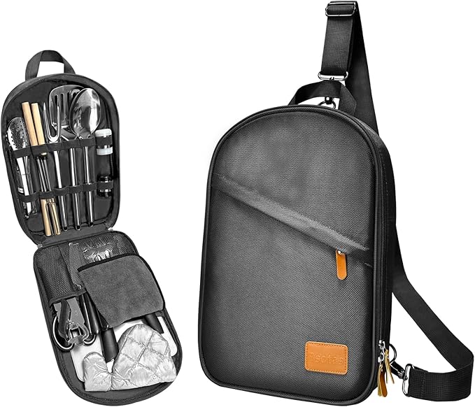 Camping Cooking Utensils Set - Camping Utensil Set Car Camping Cooking Essentials Gear for Camp Kitchen Cooking and Grilling, Stainless Steel & Silicone Ideal Gift for RV Tent Camper