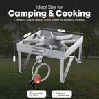 GasOne Stainless Steel Outdoor Propane Burner – High Pressure Camp Stove with Adjustable Regulator & Steel-Braided Hose