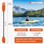 Kayak Paddles with Alloy Shaft and PP Blade, Floating Kayaking Oars, Adjustable 230-250 cm/90-98 Inches, 210-230 cm/82-90 Inches