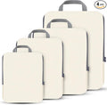 PANDA JOYS 4 Set Compression Packing Cubes Travel - Travel Accessories Expandable Packing Organizers for Carry On - Essentials Luggage Bags - Beige