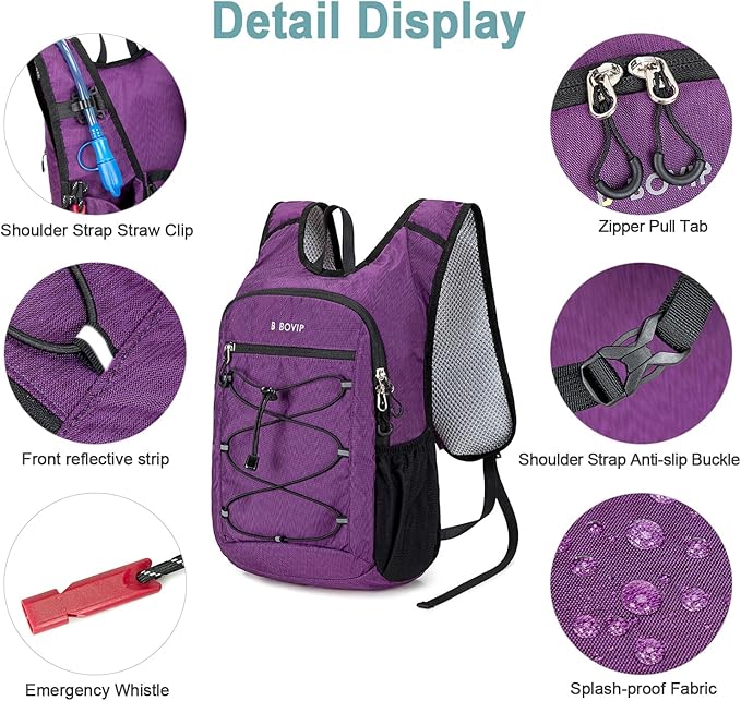 BOVIP Lightweight Hydration Back,15L Multipurpose Hiking Backpack with 1.5L Water Bladder ,Hydro Water Daypack for Cycling Hiking Rave for Men Women