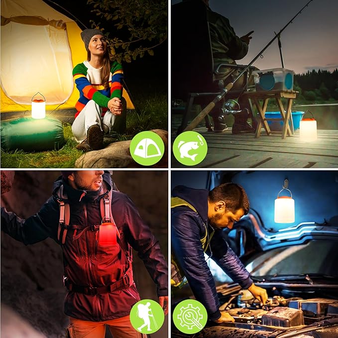 BOBKID LED Camping Lantern, Rechargeable Camping Light, 4 Modes Outdoor Flashlights Lanterns with 1000LM, Water Resistant Portable Emergency Camp Light for Hurricane Hiking Survival Kits - Orange
