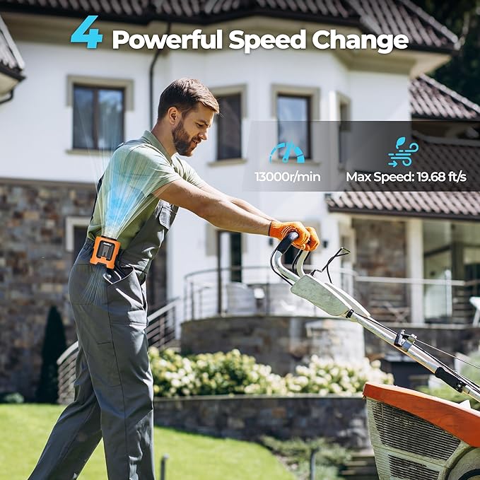 Portable Waist Fan, 4 Speeds 13000RPM Strong Airflow, Clip On Belt & Rechargeable, Battery Operated 24Hrs, Power Bank, Hands-Free Personal Shirt Fan for Outdoor Jobsite Camping Travel