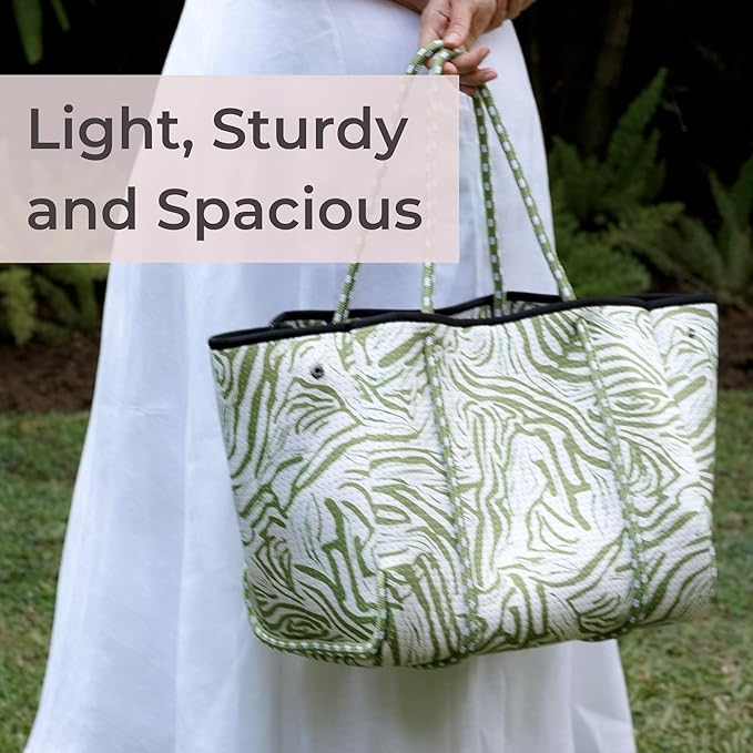 POPUPS Large Neoprene Tote Bag for Women – Stylish Work, Beach, Travel Bag with Pockets, Rope Handles with Zipper Pouch