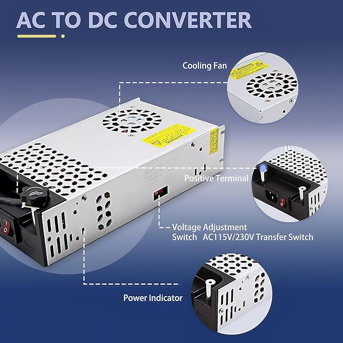 110V 120V to 12V Converter 30A 360W, AC to DC 12V Power Supply, 110V AC to 12V DC SMPS Voltage Transformer for LED Strip Light, 3D Printer, CCTV, Motor, Pump, Air Compressor (12V-30Amp-360W, 12V)