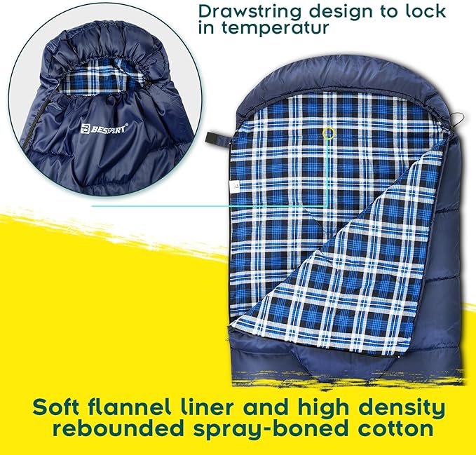 Bessport Sleeping Bag Winter | Flannel Lined 18℉ - 32℉ Extreme 3-4 Season Warm & Cool Weather Adult Sleeping Bags Large | Lightweight, Waterproof for Camping, Backpacking, Hiking