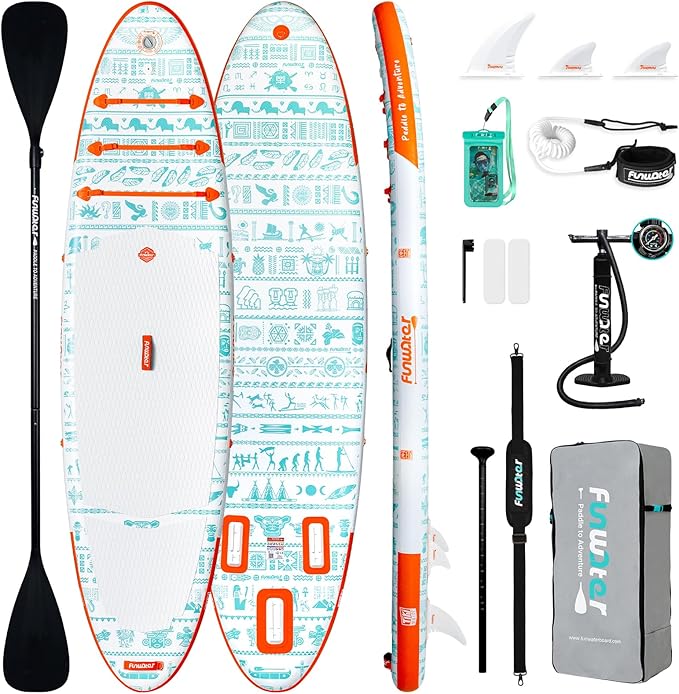 FunWater Inflatable Stand Up Paddle Board with Premium SUP Paddleboard Accessories, Anti-Slip EVA Deck, 11'/10'6'' Paddle Boards for Adults & Youth of All Skill Levels