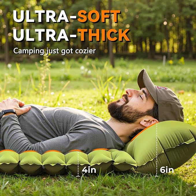 Sleeping Pad, Ultralight Inflatable Sleeping Pad for Camping with Pillow Built-in Foot Pump, Extra Thick Compact Camping Sleeping Mat for Hiking, Backpacking, Tent Use