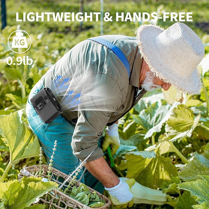 20000mAh Portable Waist Fan, Personal Fan Clip on with Rechargeable Battery operated, Dual Motors Upto 40H Cooling,10 Speeds,16000RPM Hands-Free Belt Neck Fan for Outdoor Jobsite Camping Travel