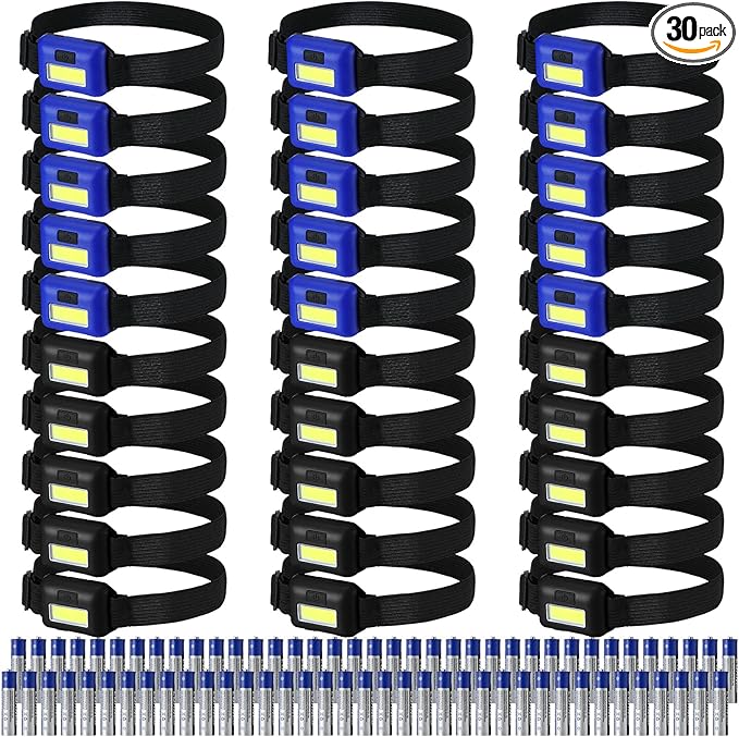 30 Pcs Halloween LED Headlamp Flashlight for Adults Outdoor Flashlight Headlamps with Adjustable Headband Waterproof Head Lights with 3 Modes 90 AAA Batteries for Forehead Work Family Camp Run Read