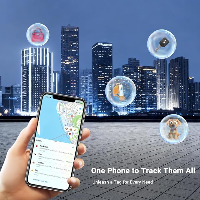 Dual-System Compatible Bluetooth Tracker for iOS or Android Key Finder, Item Locator, Smart Luggage Tracker, Pet Tracker Works with Apple Find My or Google Find Hub IP67 Waterproof Rating
