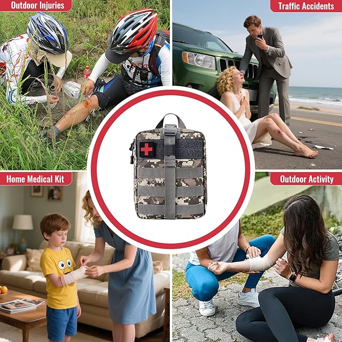 Survival First Aid Kit, MOLLE Medical Pouch Tactical First Aid Kit for Home, Car, Hiking, Travel, Camping, Grey