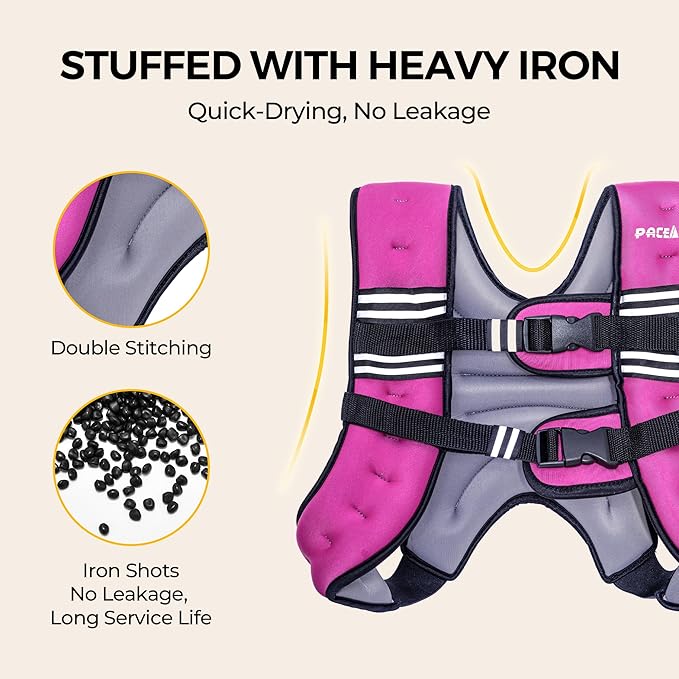 PACEARTH Weighted Vest,4lb/6lb/10lb/12lb/16lb/20lb/25lb/30lb Weight Vest with Reflective Stripe, Body Weight Vests Adjustable for Men, Women Workout, Strength Training, Running, Walking, Jogging